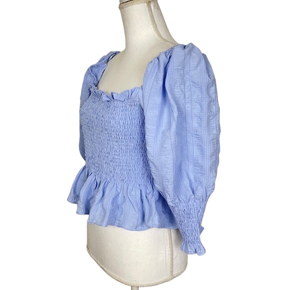 En Saison Smoked Blouse Light Blue Size Large - Picture 7 of 12